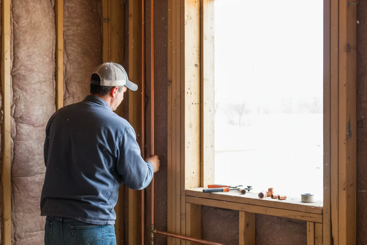 Licensed plumber running new copper supply lines in a Glennville home